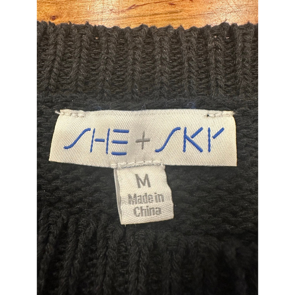 She + Sky Black Oversized Knit Cropped Sweater M - Picture 6 of 10